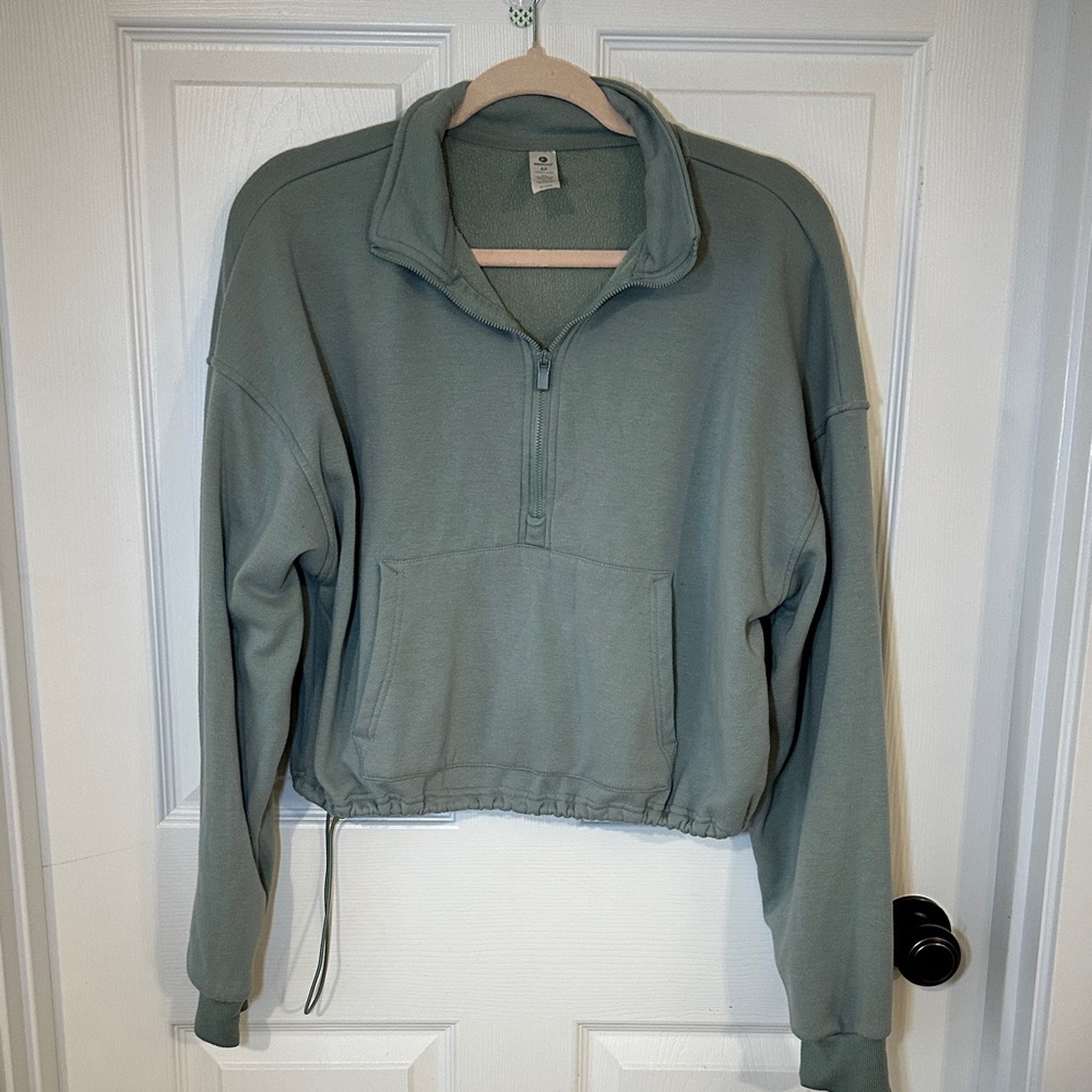 90 Degree By Reflex Sage Green Quarter-Zip Hoodie